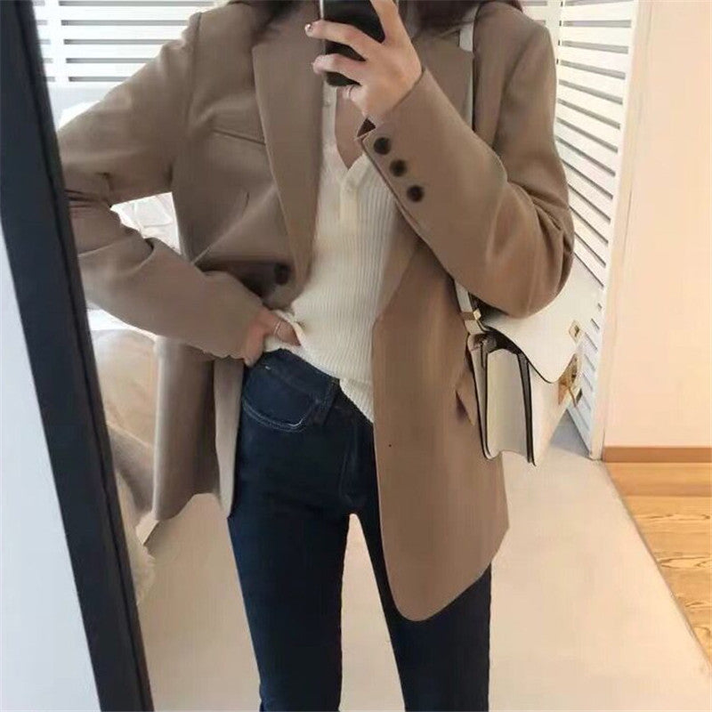 Estilo britânico longo solto casual terno jaqueta
