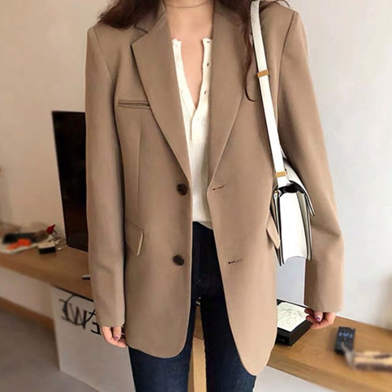 Estilo britânico longo solto casual terno jaqueta