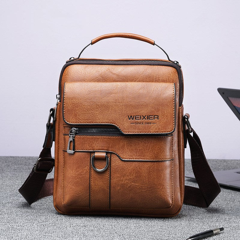 Bolsa de couro vintage vertical portátil para negócios casual
