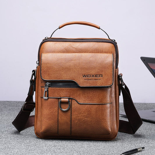 Bolso de cuero vintage vertical portátil para negocios, informal y de negocios
