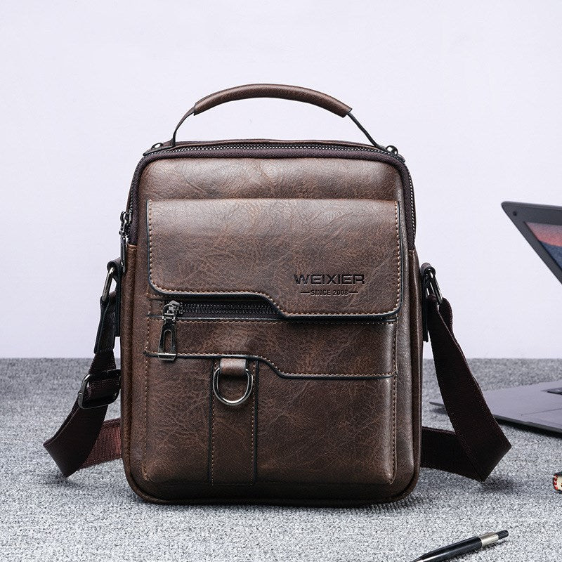 Bolsa de couro vintage vertical portátil para negócios casual