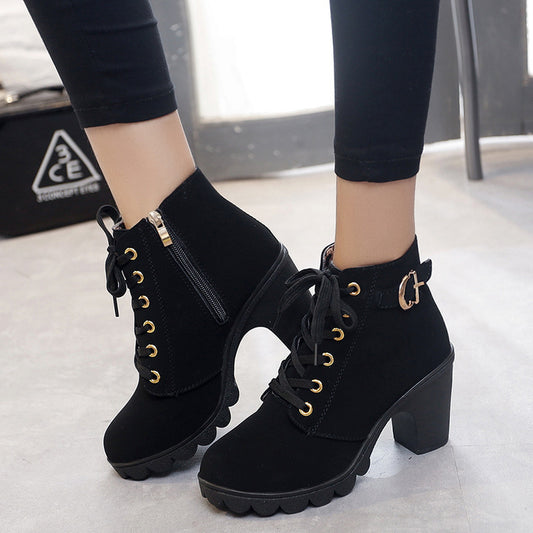 Nuevas botas casuales de mujer con tacón alto y tacón grueso