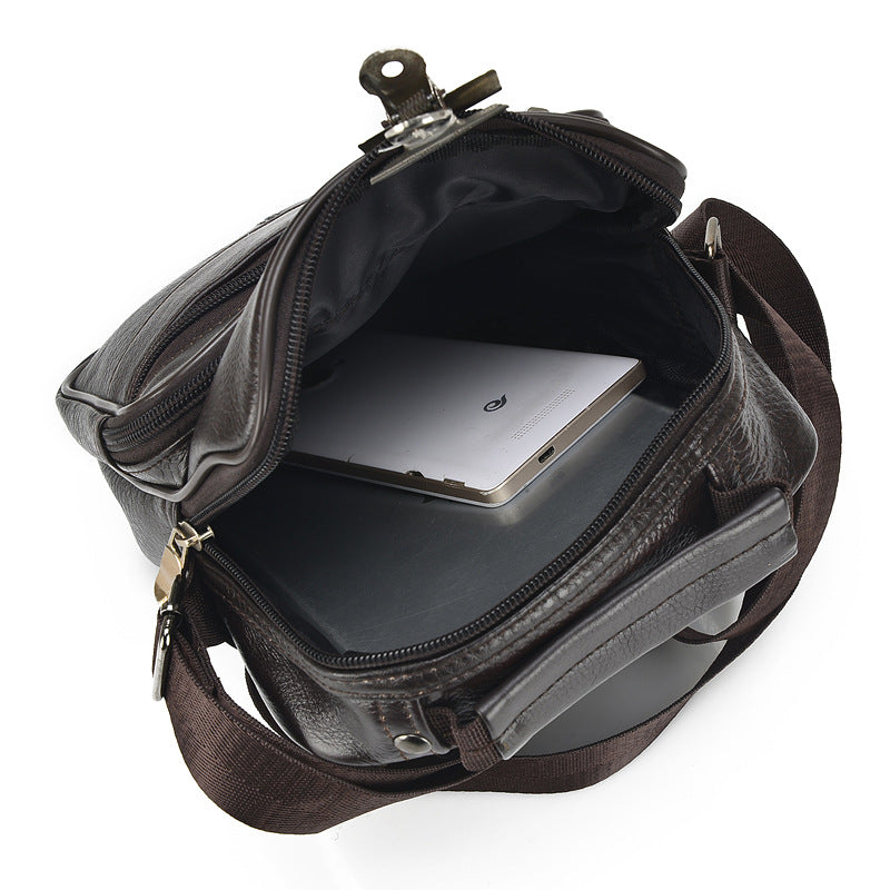 Bolsa de ombro diagonal de couro macio de pele de carneiro com camada de cabeça cheia, bolsa de couro masculina