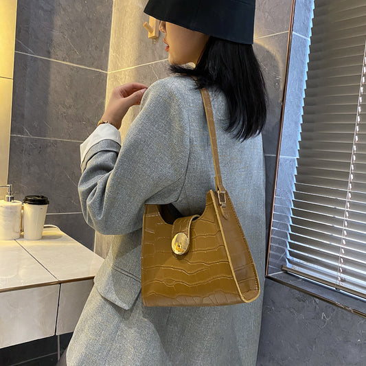 Solid Color Croc Print Shoulder Bag