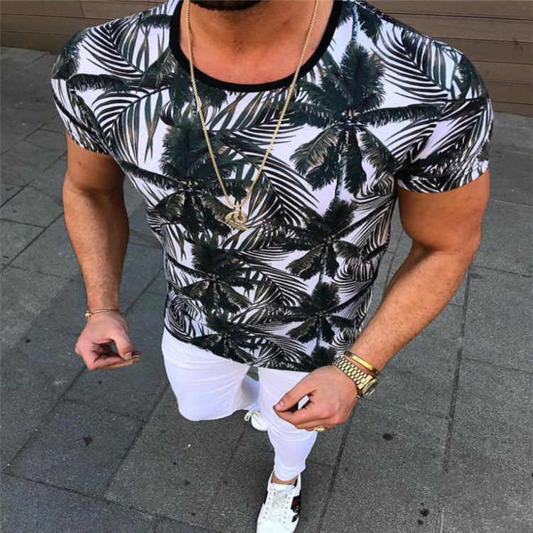 Top estampado gola redonda manga curta slim