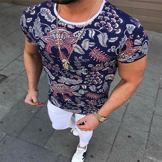 Top estampado de cuello redondo y mangas cortas ajustadas