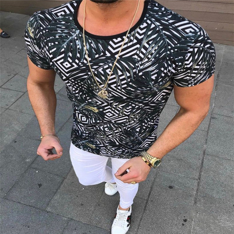 Top estampado gola redonda manga curta slim