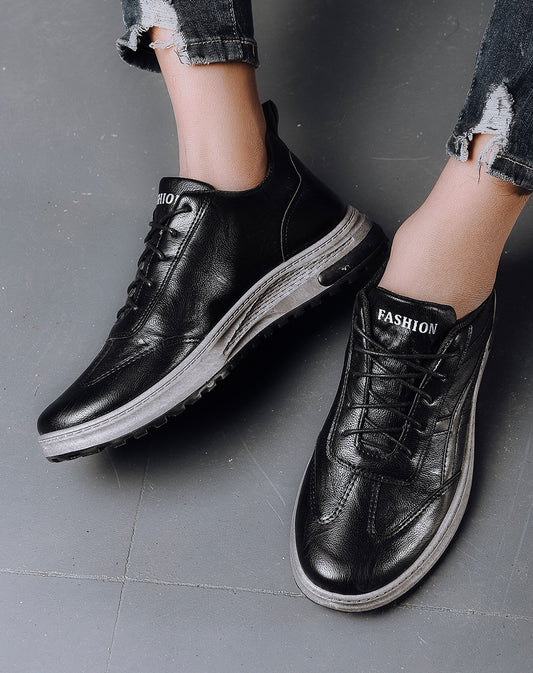 Zapatos negros informales de caña baja de cuero para hombre