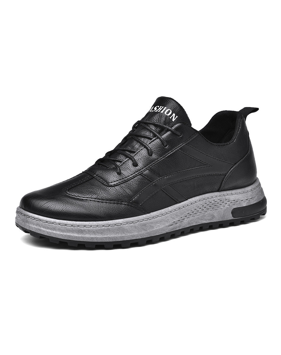 Sapatos casuais pretos de couro masculinos de cano baixo