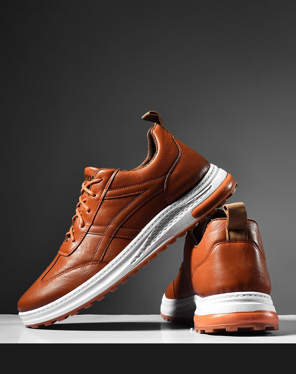 Sapatos casuais pretos de couro masculinos de cano baixo