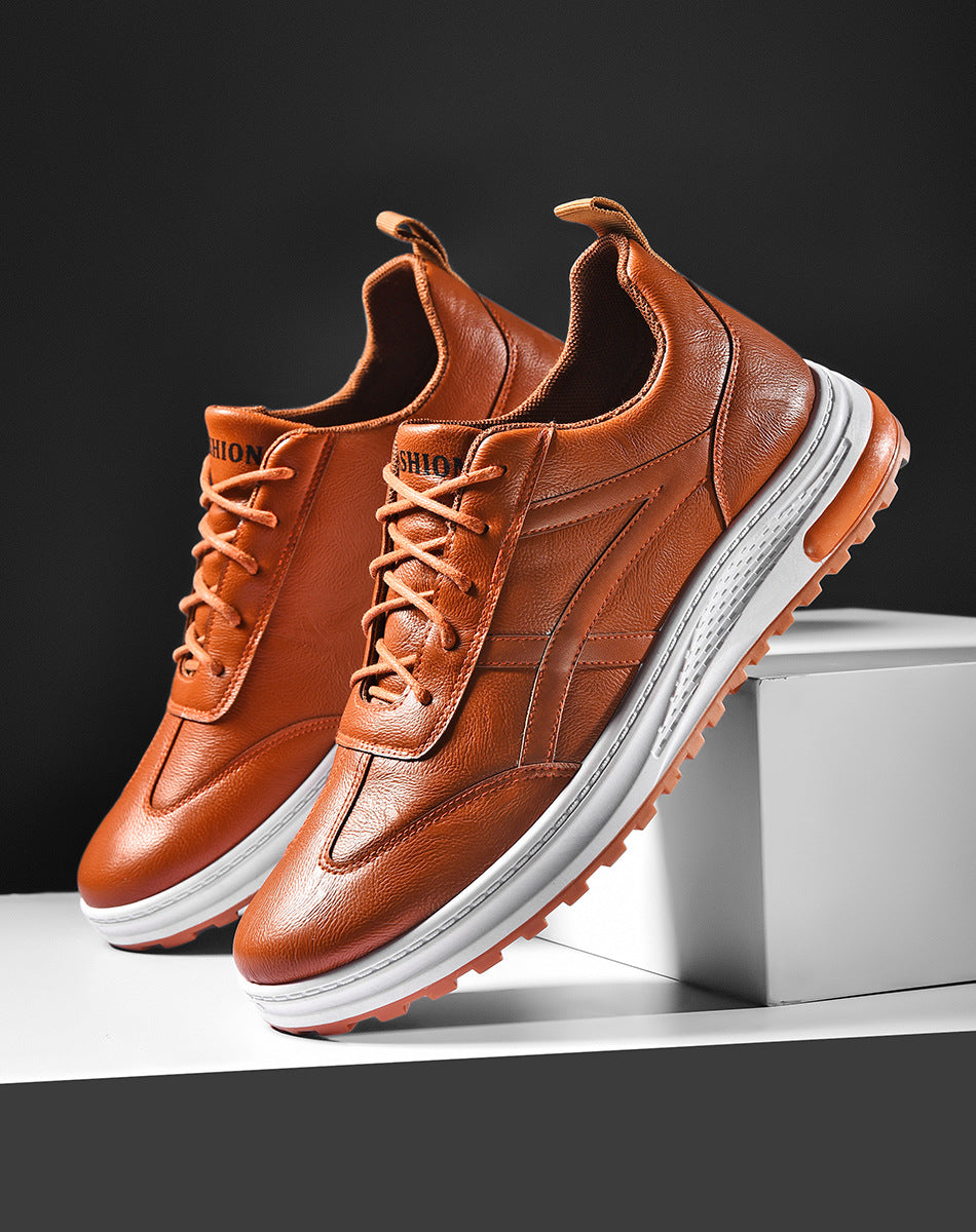 Sapatos casuais pretos de couro masculinos de cano baixo