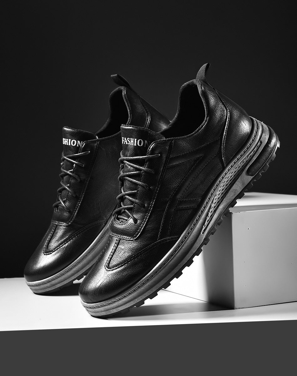 Sapatos casuais pretos de couro masculinos de cano baixo
