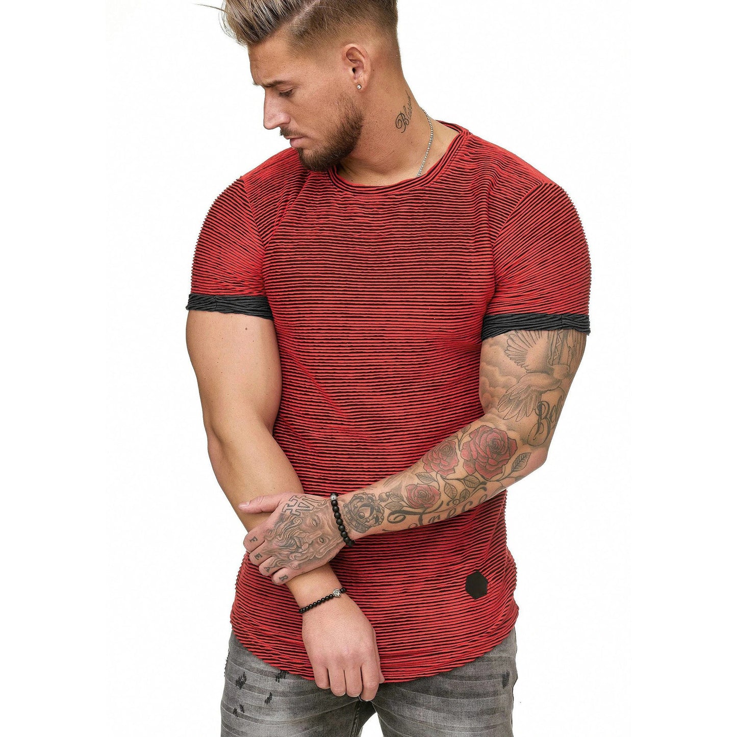 Camisa listrada slim europeia e americana