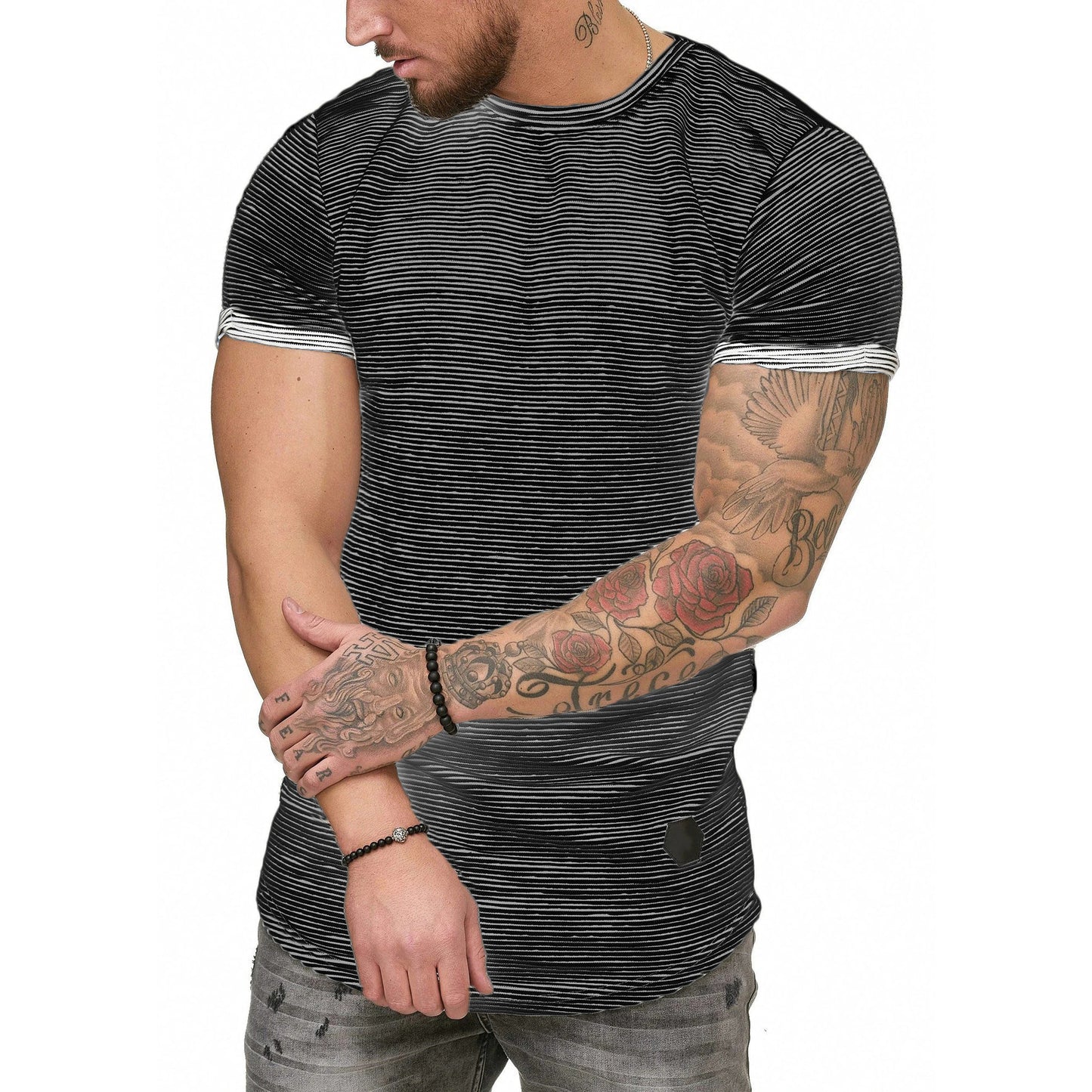 Camisa listrada slim europeia e americana
