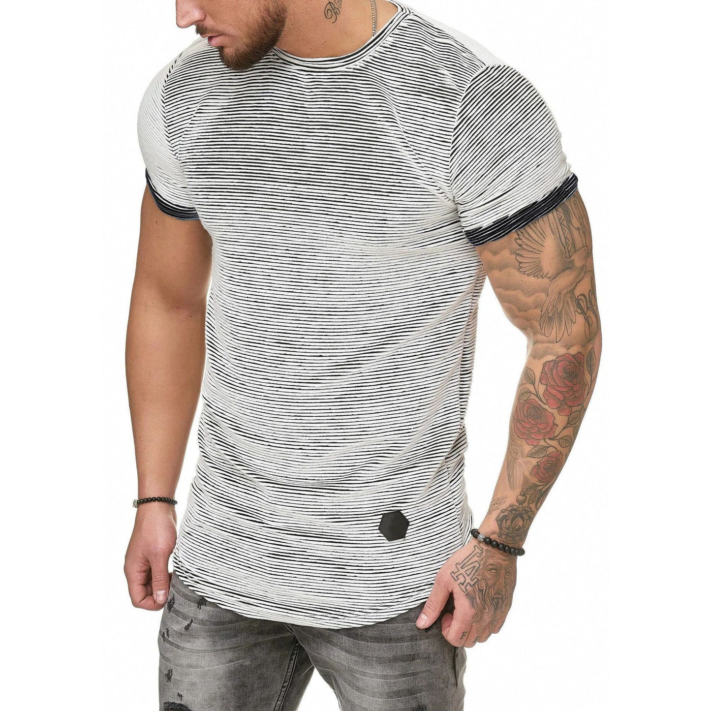 Camisa listrada slim europeia e americana