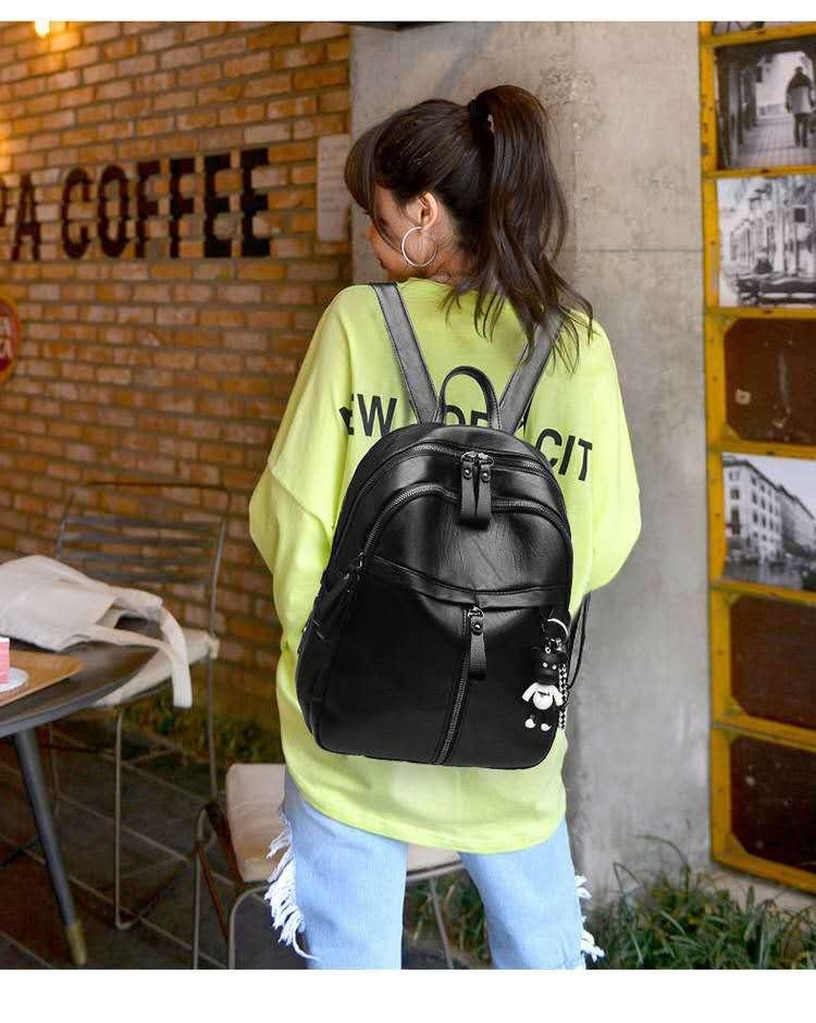 Mochila de couro PU de superfície macia, grande capacidade, bolsa escolar para estudantes, mochila de viagem