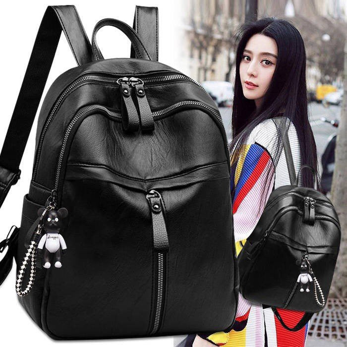 Mochila de couro PU de superfície macia, grande capacidade, bolsa escolar para estudantes, mochila de viagem