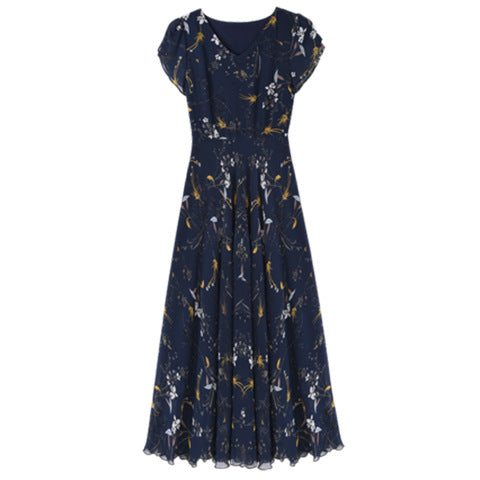 Taobao Edição Especial Produtos Floral Saia Longa, Vestido Feminino Plus Size, Magro e Gordo Mm, Vestido de Chiffon Estampado Boutique, Redução de Idade
