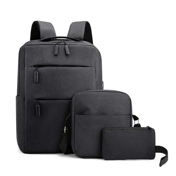 Mochila de três peças de grande capacidade masculina, mochila casual para computador, estudantes, comércio exterior, novo livro