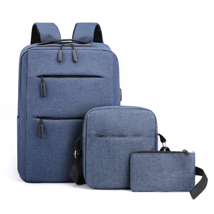 Mochila de três peças de grande capacidade masculina, mochila casual para computador, estudantes, comércio exterior, novo livro