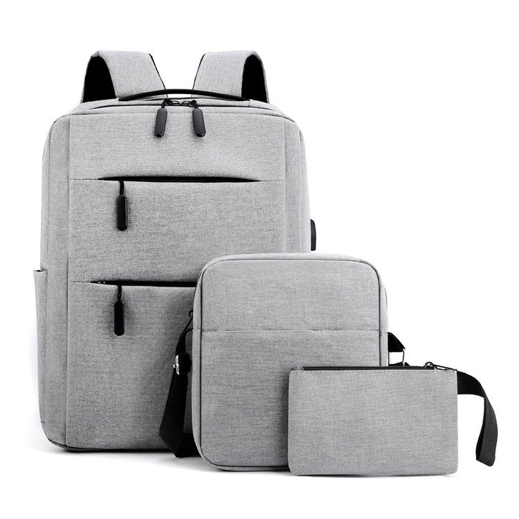 Mochila de três peças de grande capacidade masculina, mochila casual para computador, estudantes, comércio exterior, novo livro