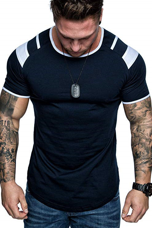 Versão leve masculina da camiseta de gola redonda primavera gola redonda algodão esportes mangas curtas