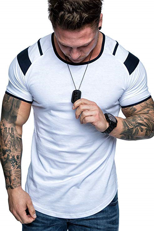 Versão leve masculina da camiseta de gola redonda primavera gola redonda algodão esportes mangas curtas