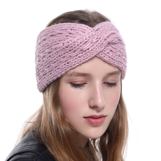 Diadema de punto de lana gruesa acrílica cruzada en diagonal, accesorio para el cabello para mujer