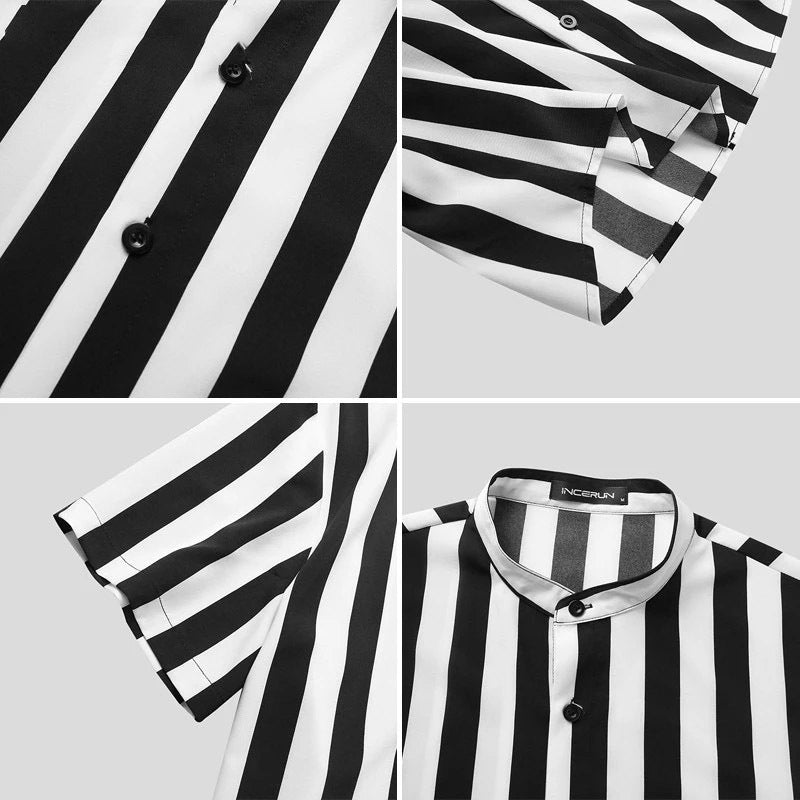 Camisa listrada casual slim-fit com lapela para jovens