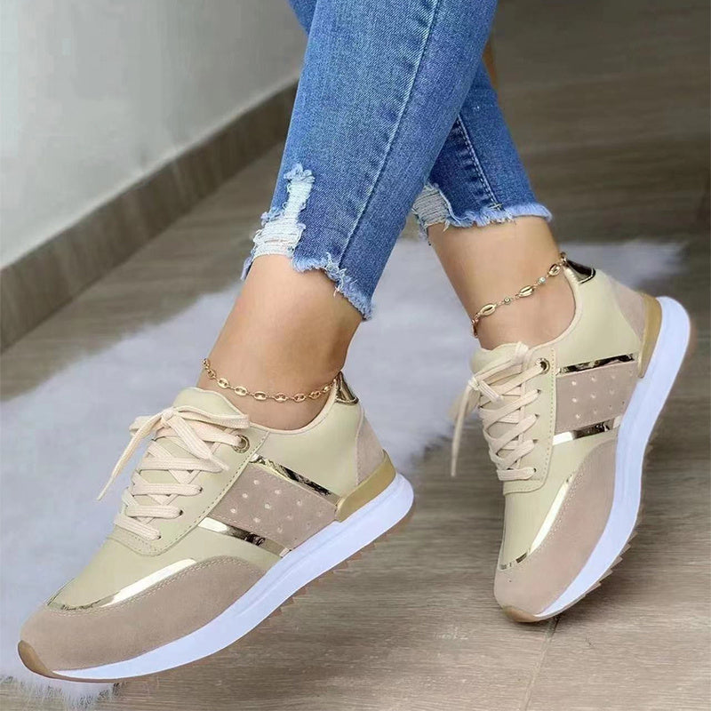 Tênis femininos grandes com sola grossa e blocos de cores casuais e cano baixo
