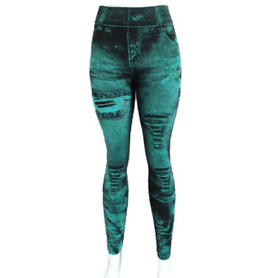 Leggings jeans superelásticas de 9 pontas femininas 