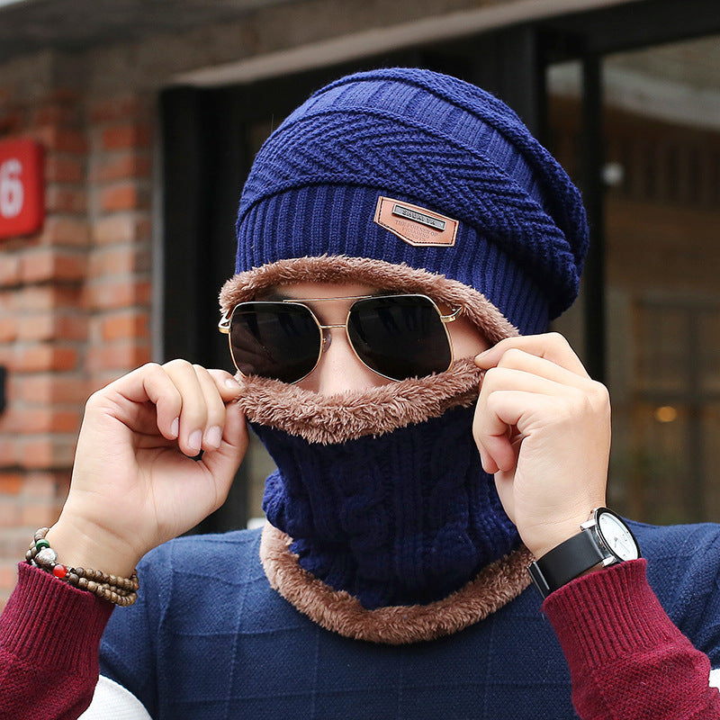 Gorro de lã tricotado masculino casual quente babador