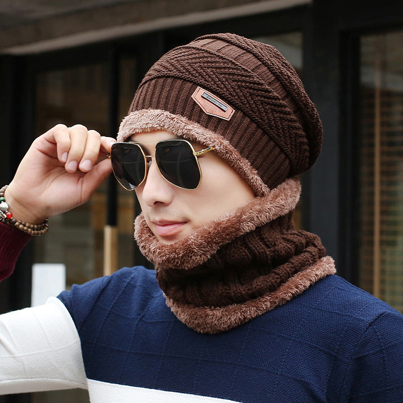 Gorro de lã tricotado masculino casual quente babador