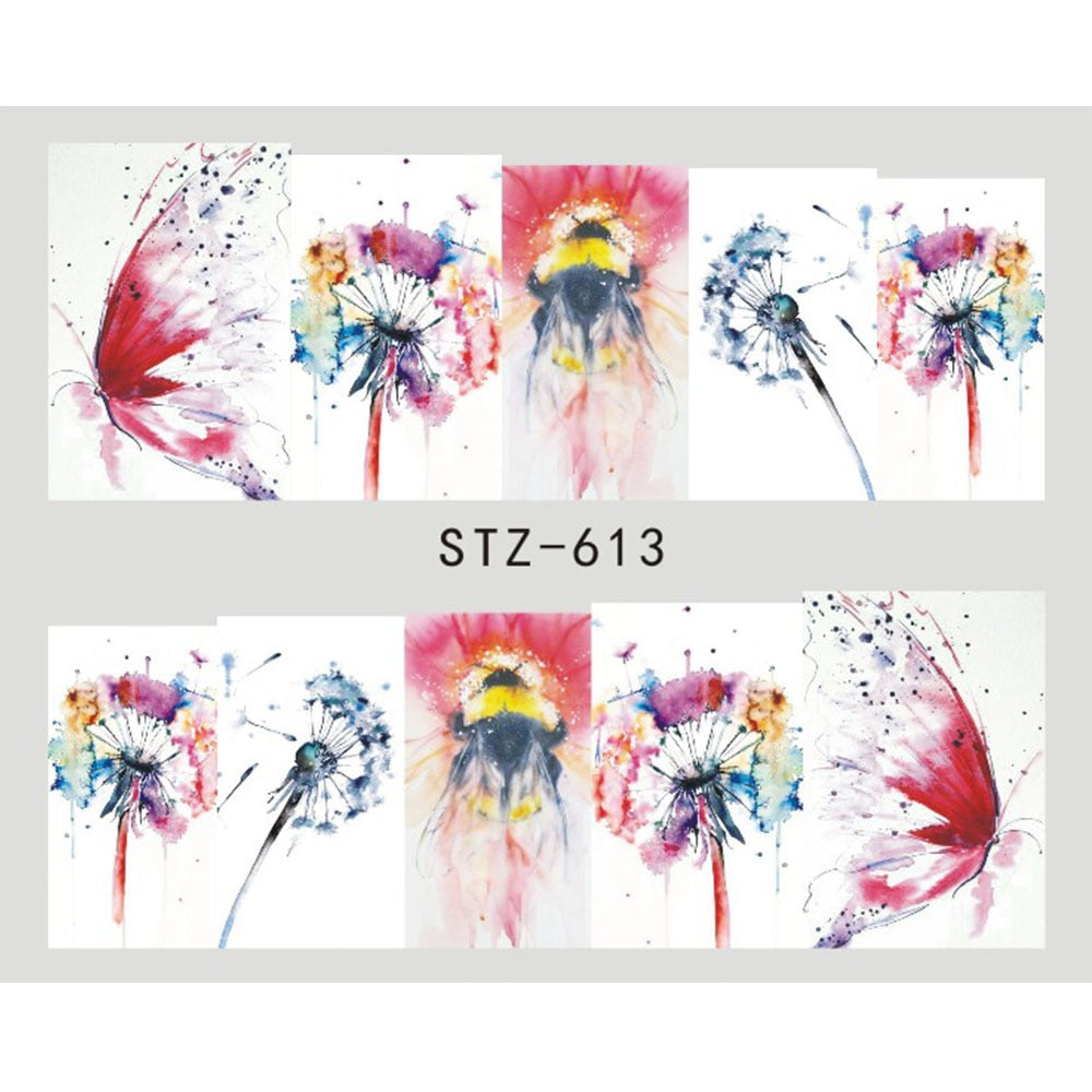 1pcs Adesivo de unha Borboleta Flor Transferência de água Decalque Sliders para Nail Art Decoração Tatuagem Manicure Envoltórios Ferramentas Ponta JISTZ508