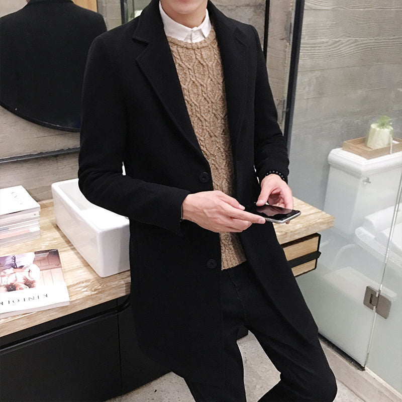 Sobretudo masculino de lã slim fit