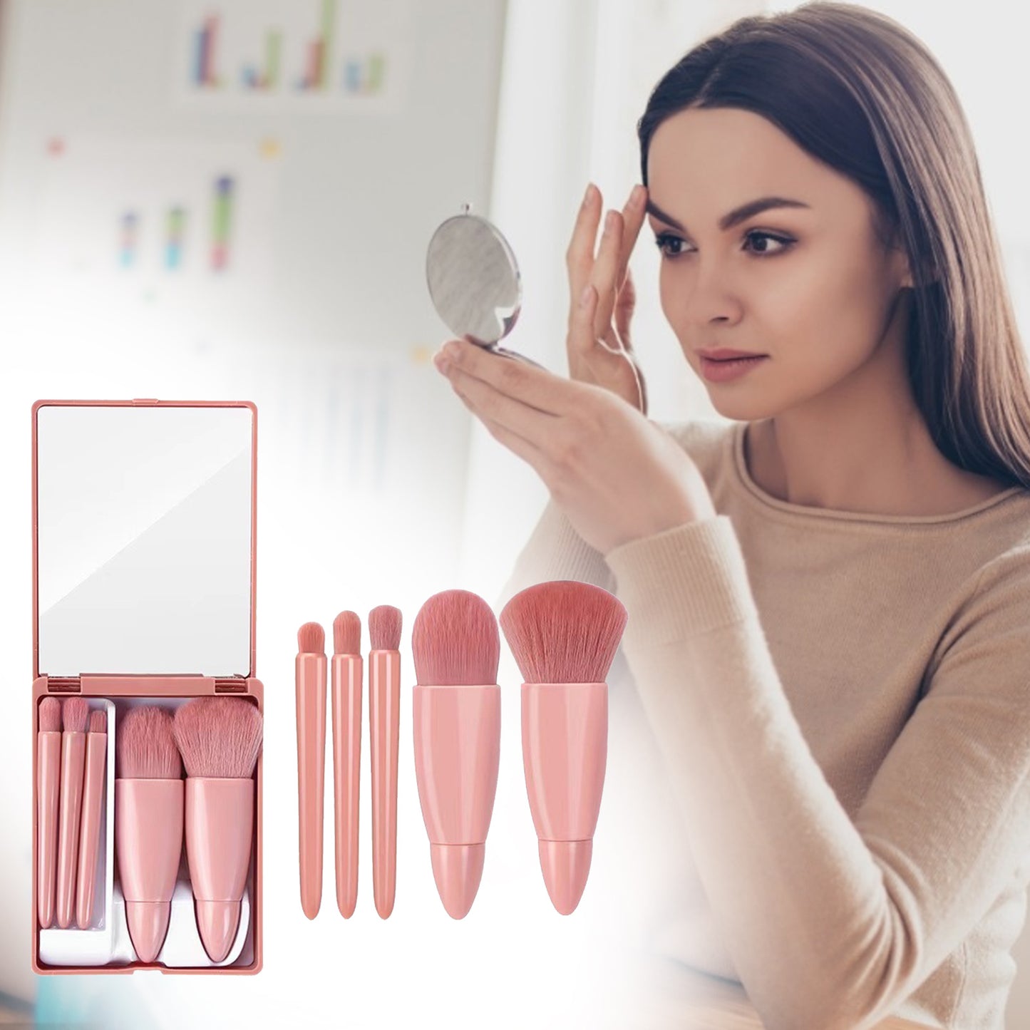 5Pcs Conjunto de pincéis de maquiagem Ferramentas Cosméticos Pó Sombra Base Blush Mistura Pincel de maquiagem