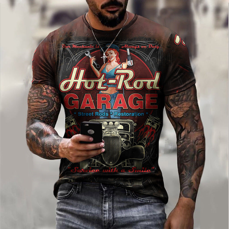Camiseta esportiva masculina com gola redonda e estampada para jovens