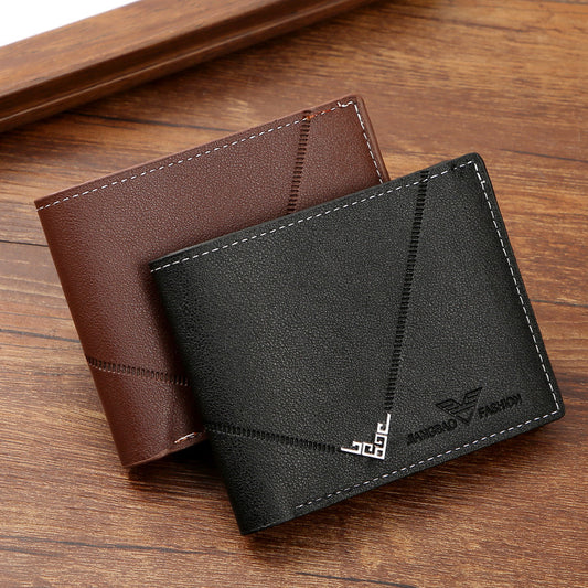 Cartera corta con ranuras para múltiples tarjetas y diseño de lichi para hombre Simplicity Fashion