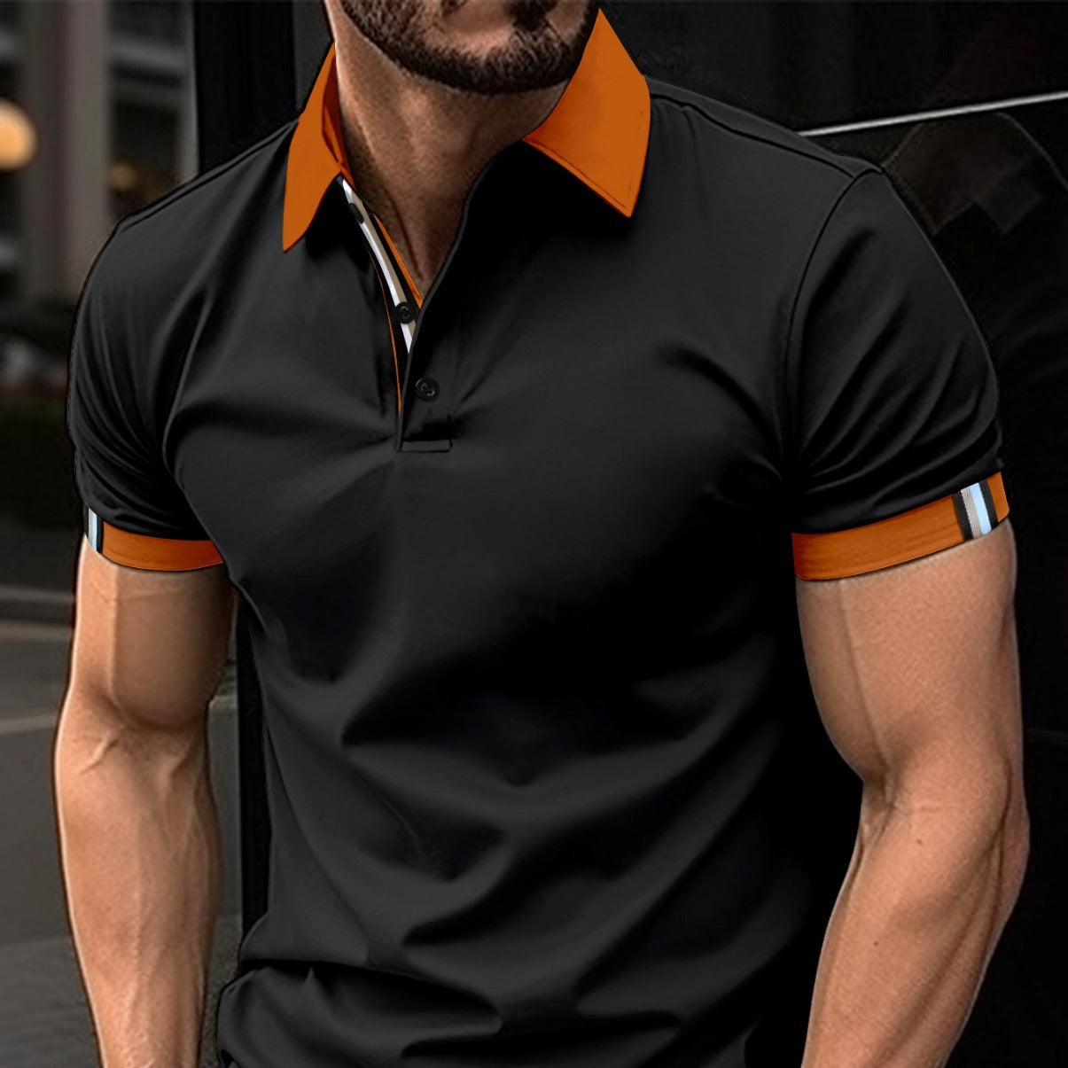 Botão casual masculino cor sólida manga curta