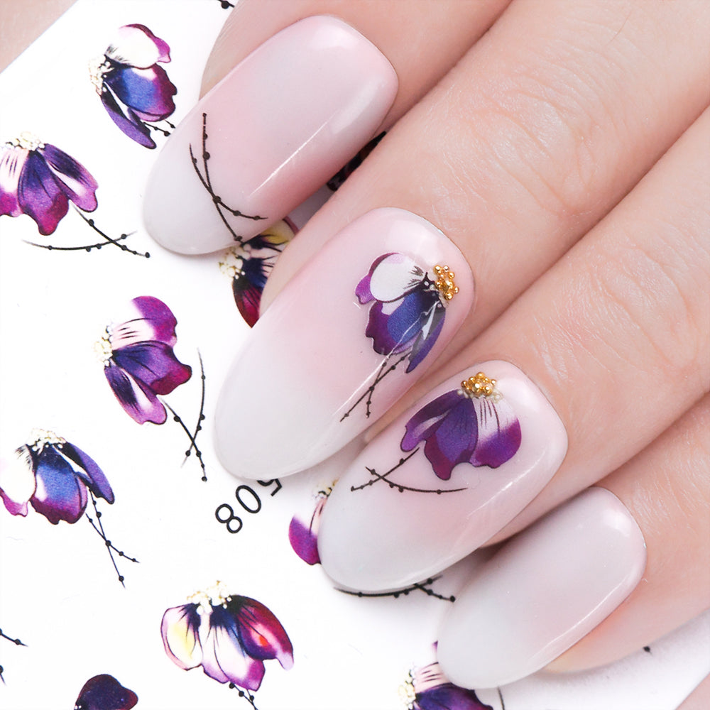 1pcs Adesivo de unha Borboleta Flor Transferência de água Decalque Sliders para Nail Art Decoração Tatuagem Manicure Envoltórios Ferramentas Ponta JISTZ508