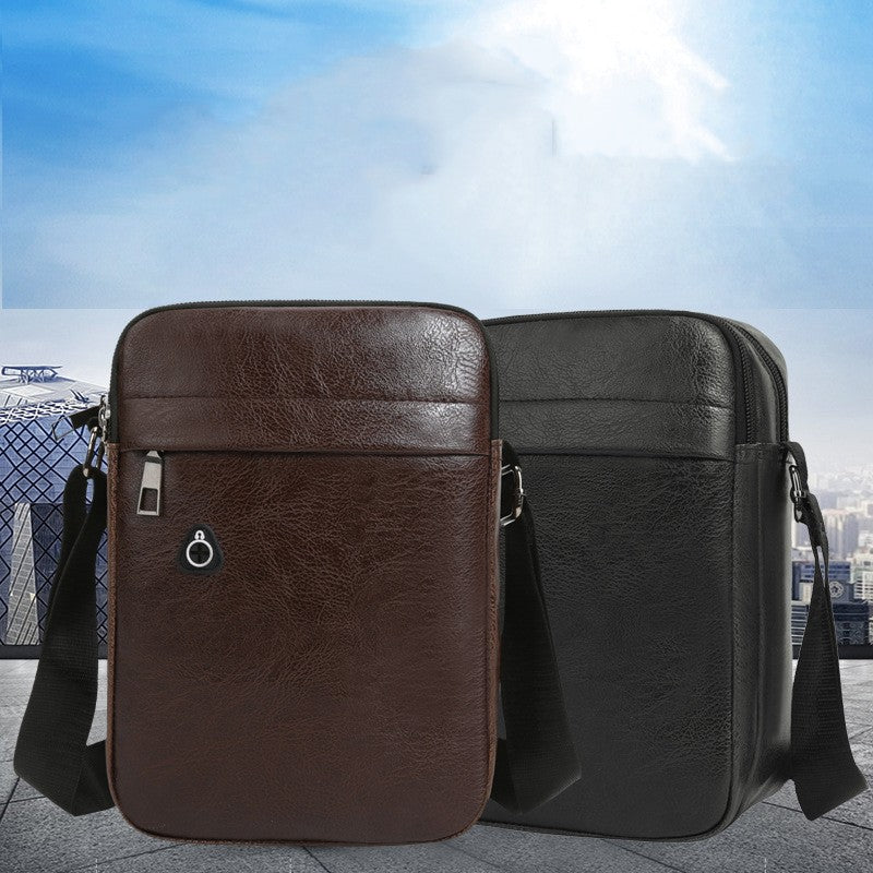 Bolsa de couro PU casual masculina de um ombro oblíqua