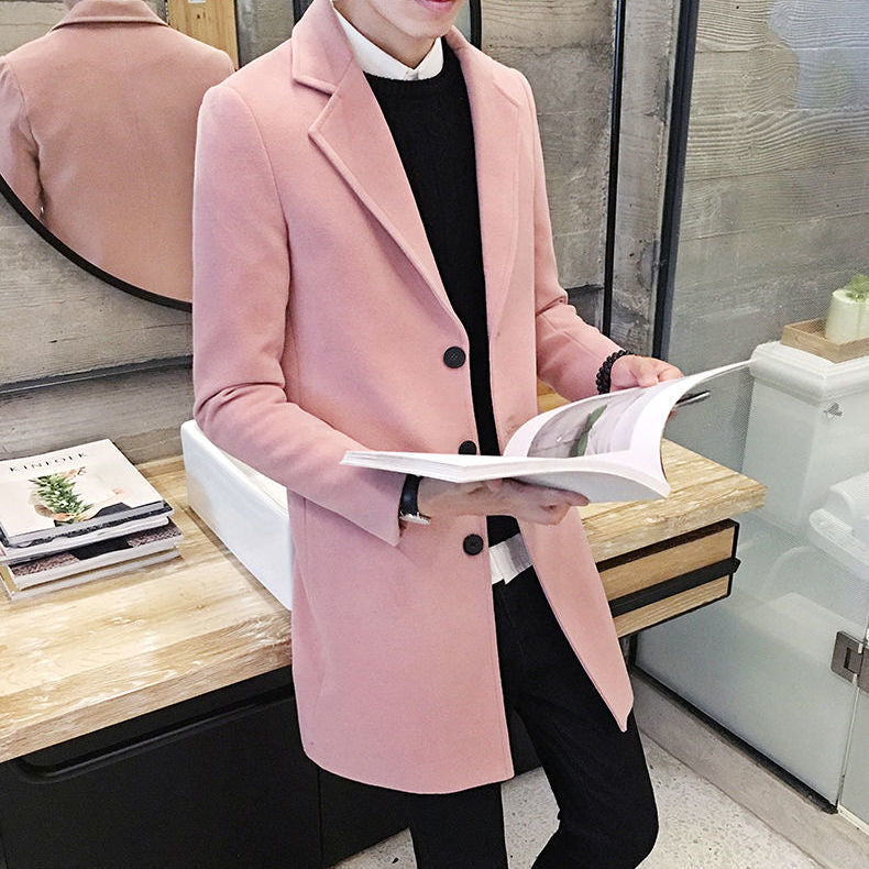 Sobretudo masculino de lã slim fit
