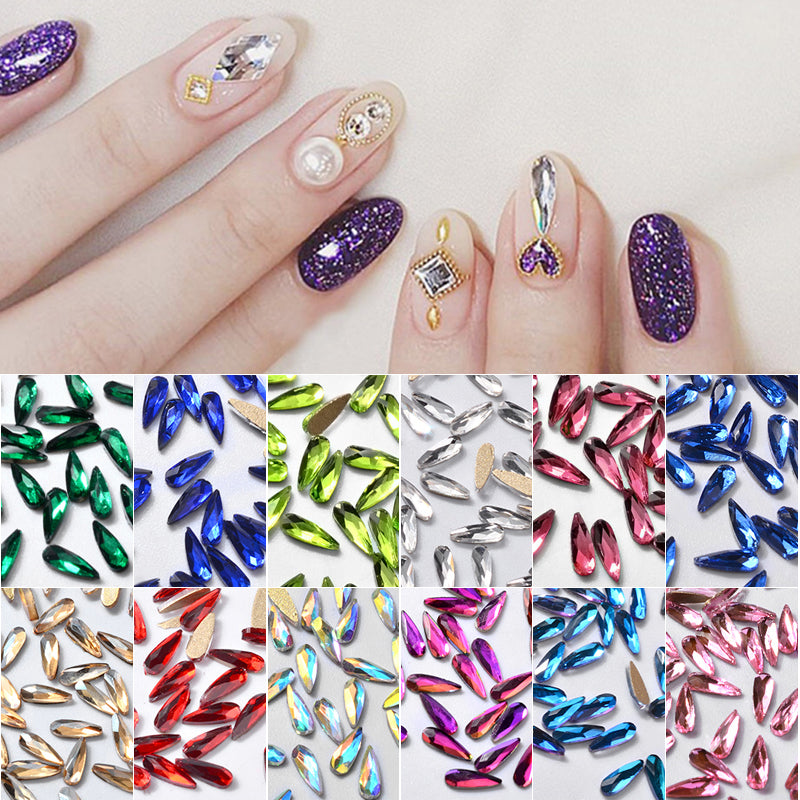 10Pcs 3D Nail Art Strass Longo Gota de Água Em Forma de Glitter Nail Art Decorações Acessórios Unhas Suprimentos