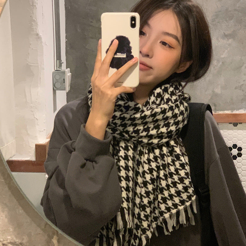 Feminino elegante e quente Thousand Birds Check Scarf Shawl