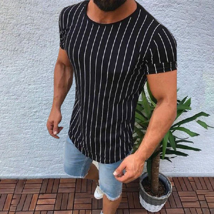 Listrado gola redonda manga curta masculino