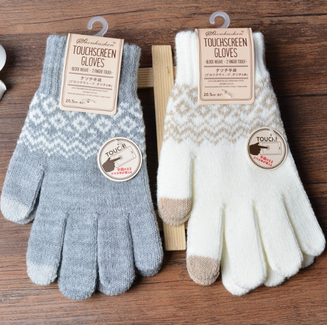 Luvas de malha femininas jacquard touch screen luvas quentes de inverno fashion
