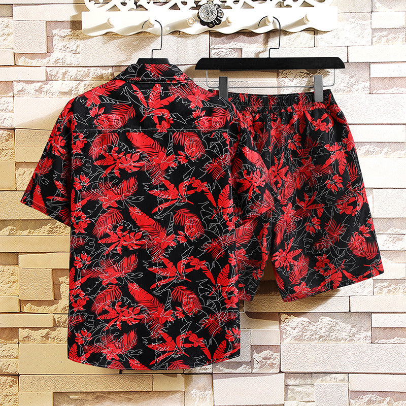 Camisa Estampada Masculina Manga Curta Camisa Shorts Terno