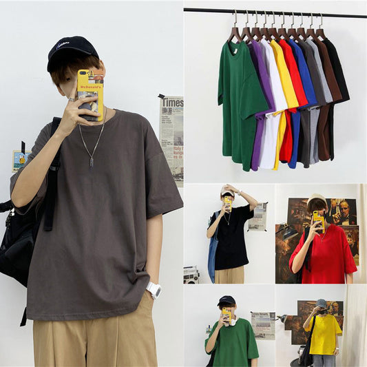 Camiseta de manga corta de color liso estilo Hong Kong para hombre