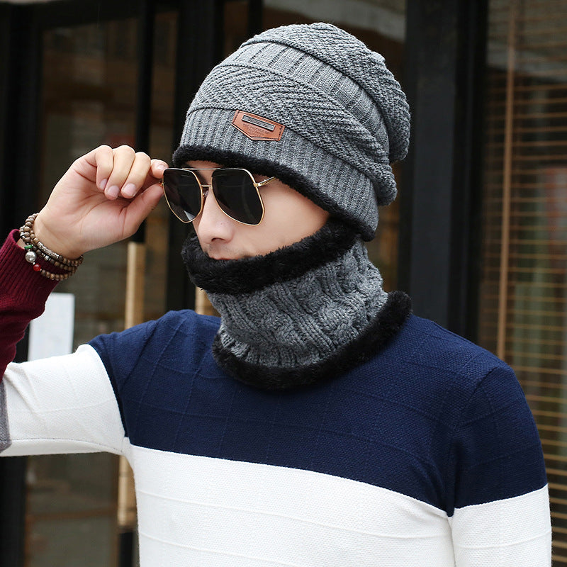 Gorro de lã tricotado masculino casual quente babador