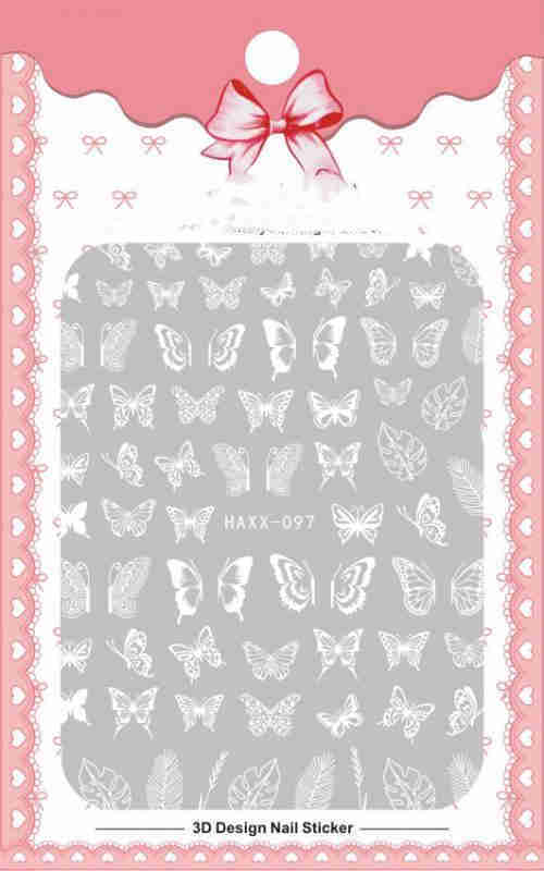 Adesivos de unhas de borboleta preta decalques flor branca adesivo manicure